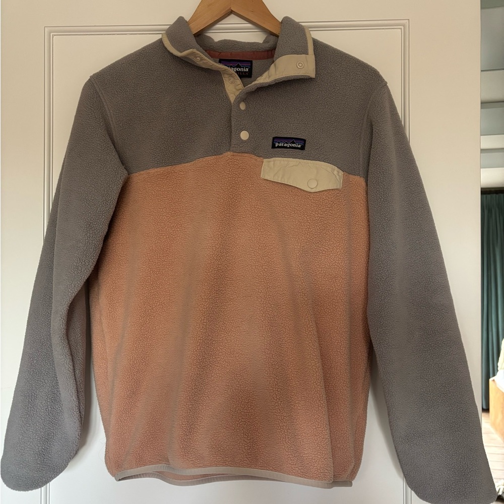 Patagonia Two-Tone Fleece Pullover Gray/peach size Small